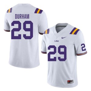 Men's Caden Durham White LSU Tigers #29 College Football Stitched Jersey 704734-335