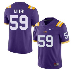 Men's Tyler Miller Purple LSU Tigers #59 College Football NCAA Jersey 114375-101