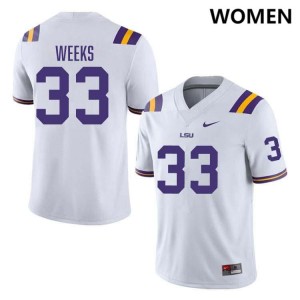Women's West Weeks White LSU Tigers #33 College Football Embroidery Jersey 841531-823