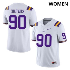 Women's Grant Chadwick White LSU Tigers #90 College Football University Jersey 926745-316