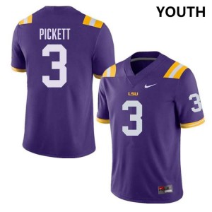 Youth DJ Pickett Purple LSU Tigers #3 College Football Limited Jersey 633168-888