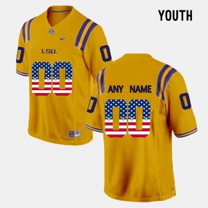 Youth Custom Gold LSU Tigers #00 US Flag Fashion Jersey 937552-907