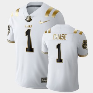 Men's Ja'Marr Chase White LSU Tigers #1 Golden Edition Limited Football Jersey 886587-571
