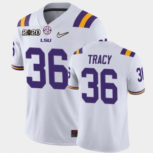 Men's Cole Tracy White LSU Tigers #36 Game 2020 Football Jersey 924683-946