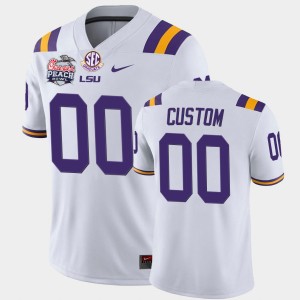 Men's Custom White LSU Tigers #00 College Football 2019-20 Peach Bowl Champions Home Jersey 127649-123