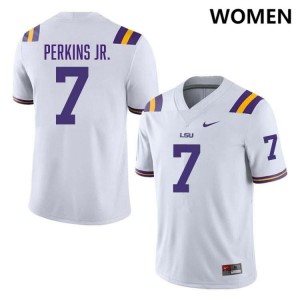 Women's Harold Perkins Jr. White LSU Tigers #7 College Football Embroidery Jersey 396044-671