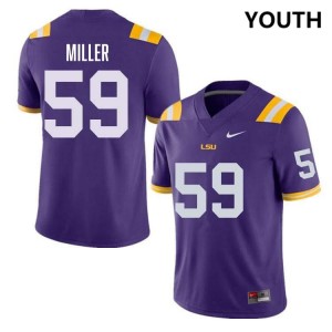 Youth Tyler Miller Purple LSU Tigers #59 College Football University Jersey 720223-818