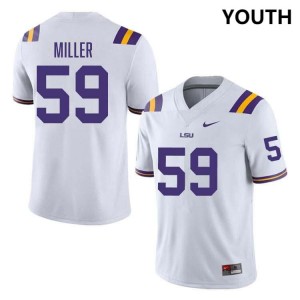 Youth Tyler Miller White LSU Tigers #59 College Football University Jersey 666368-660