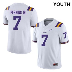 Youth Harold Perkins Jr. White LSU Tigers #7 College Football Stitched Jersey 337809-355